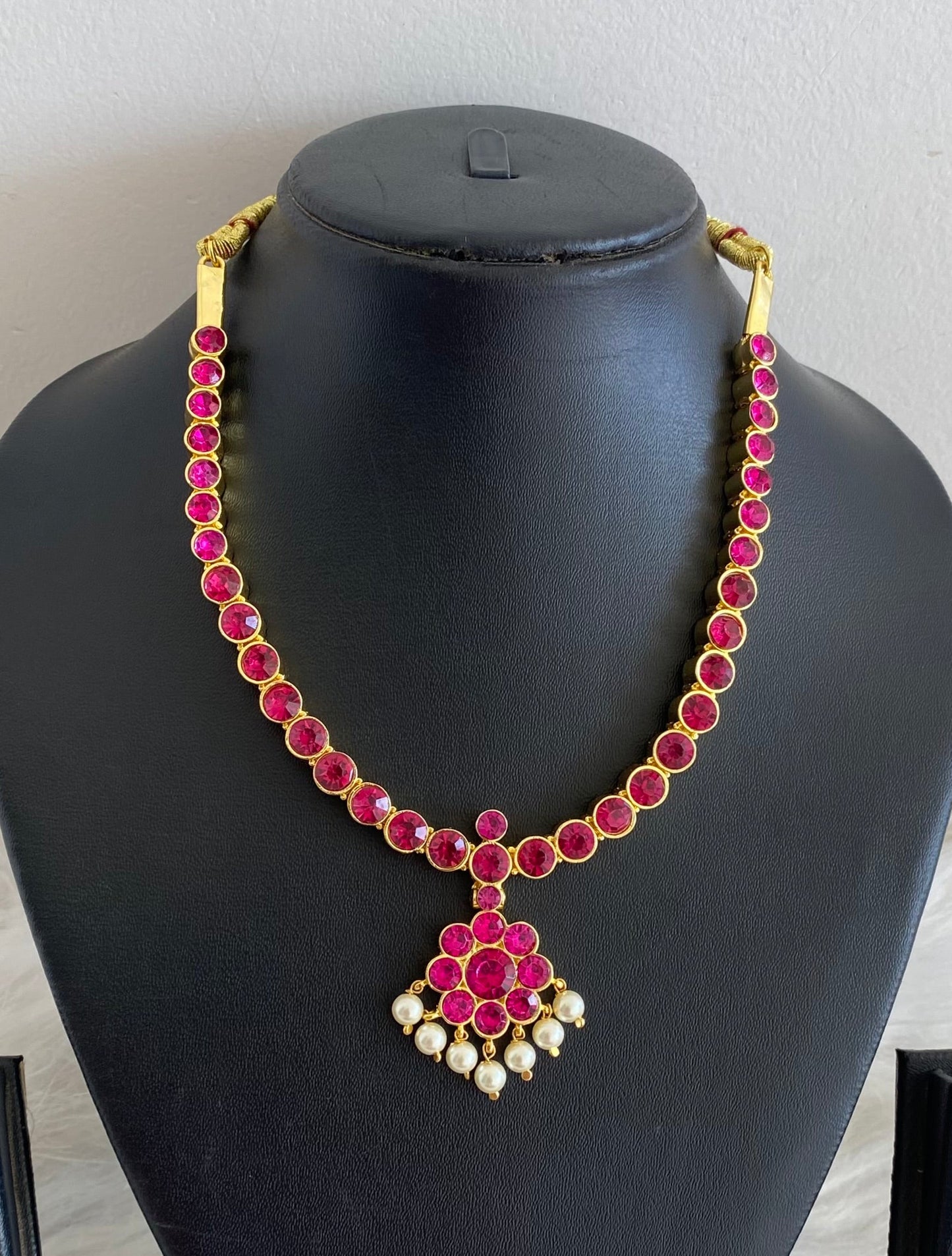 Gold tone AD balaji/rani pink stone attigai necklace dj-54601