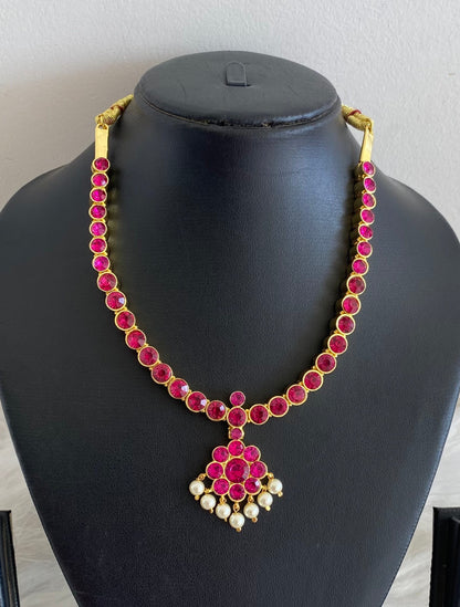 Gold tone AD balaji/rani pink stone attigai necklace dj-54601