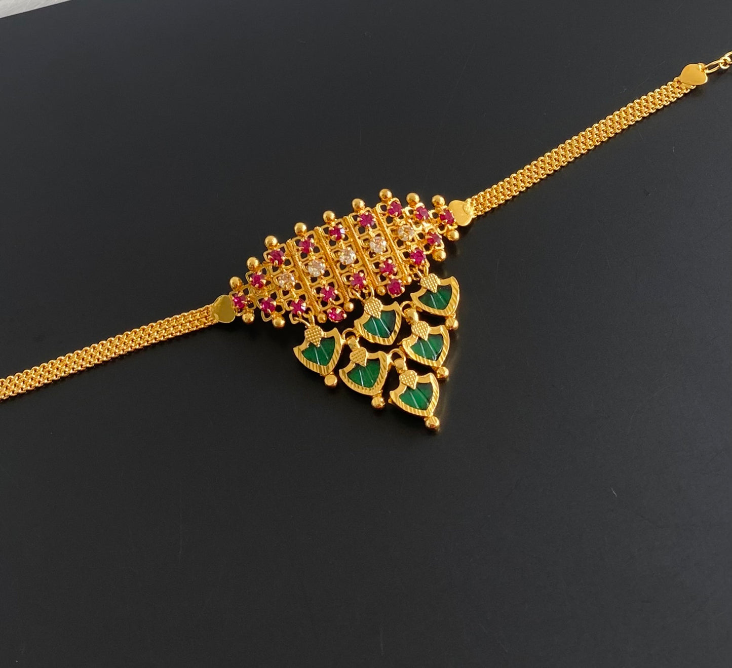 Gold tone kerala style pink-green-white palakka choker necklace dj-54132