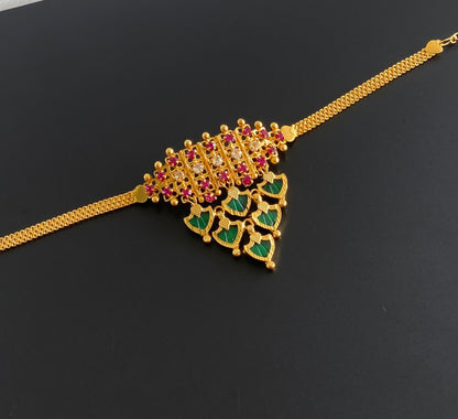 Gold tone kerala style pink-green-white palakka choker necklace dj-54132