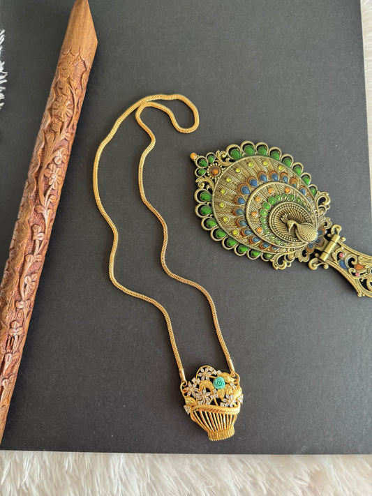 Gold tone 24 inches chain with flower pot pendant dj-52219