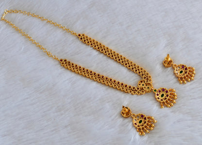 Matte finish white-ruby-green double layer attigai/necklace set dj-53178