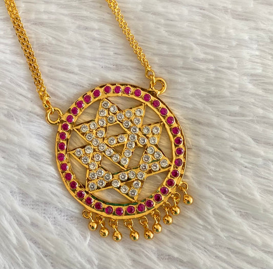 Gold tone 24 inches chain with AD pink-white chakram pendant dj-53263