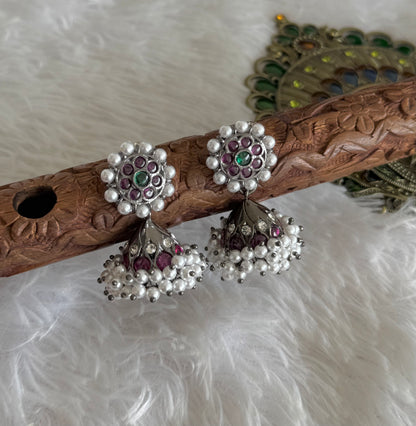Black finish precious kemp-green-white pearl jhumkka dj-51476
