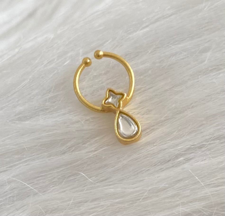 Gold tone kundan jadau white stone nose pin/bulakku dj-53762
