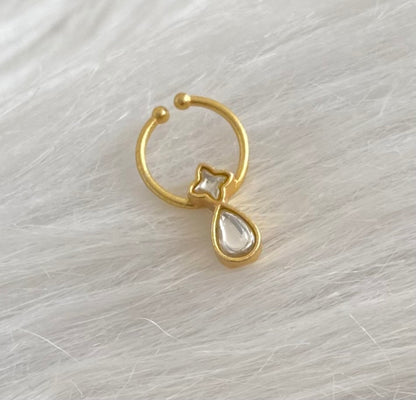 Gold tone kundan jadau white stone nose pin/bulakku dj-53762