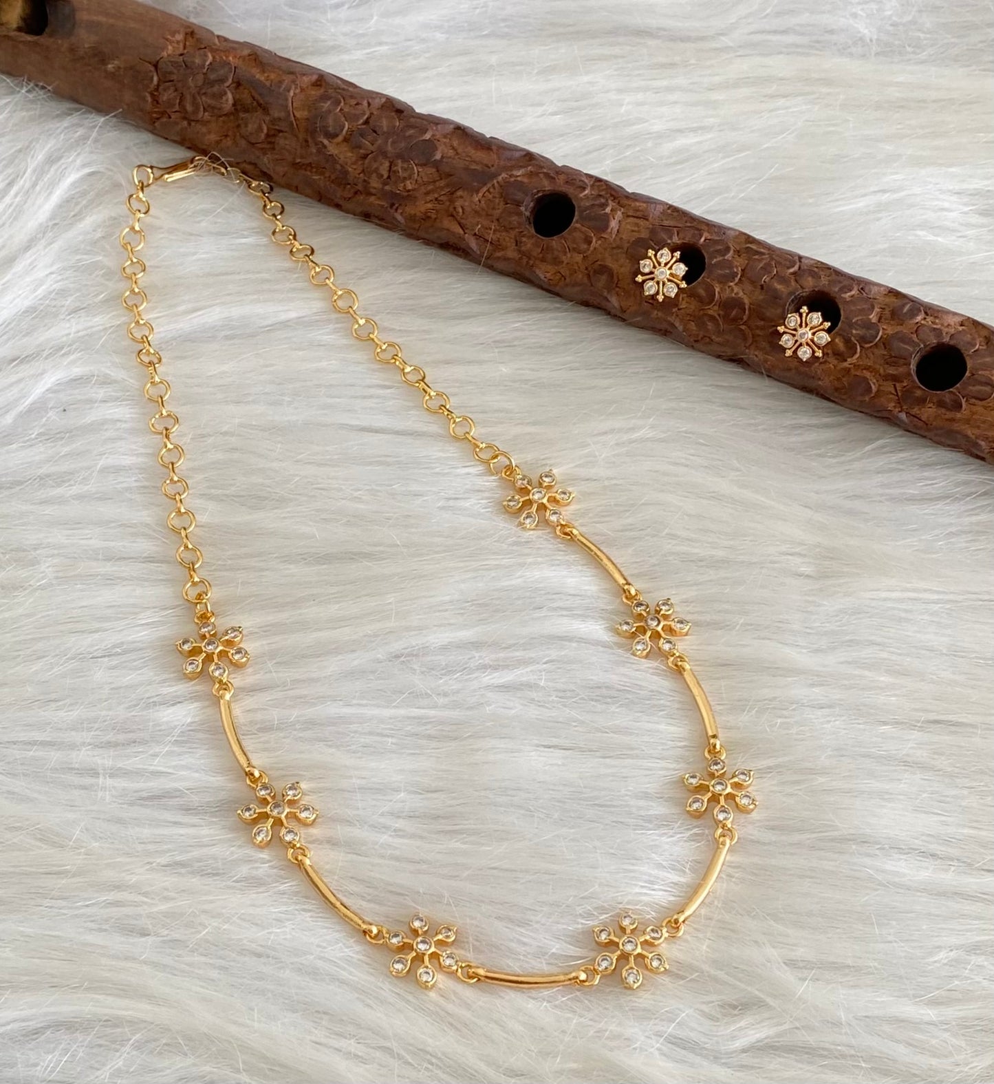 Gold tone white stone flower necklace set dj-53919