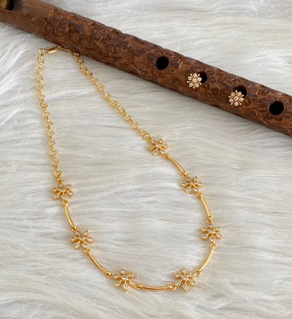 Gold tone white stone flower necklace set dj-53919