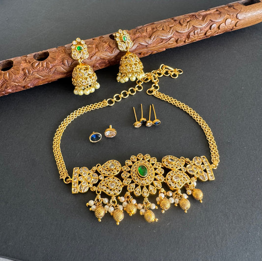 Matte finish mango color changeable choker necklace set dj-52090