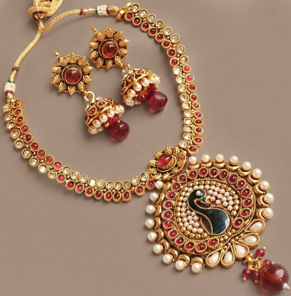 Antique gold tone kemp peacock necklace set-dj07500