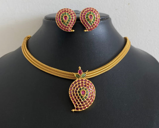Antique gold tone kemp-green stone mango necklace set dj-54269
