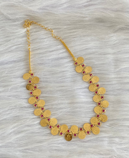 Gold tone pink stone lakshmi coin necklace dj-54146