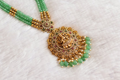 Antique gold tone pink-green beaded Lakshmi haar set dj-52439