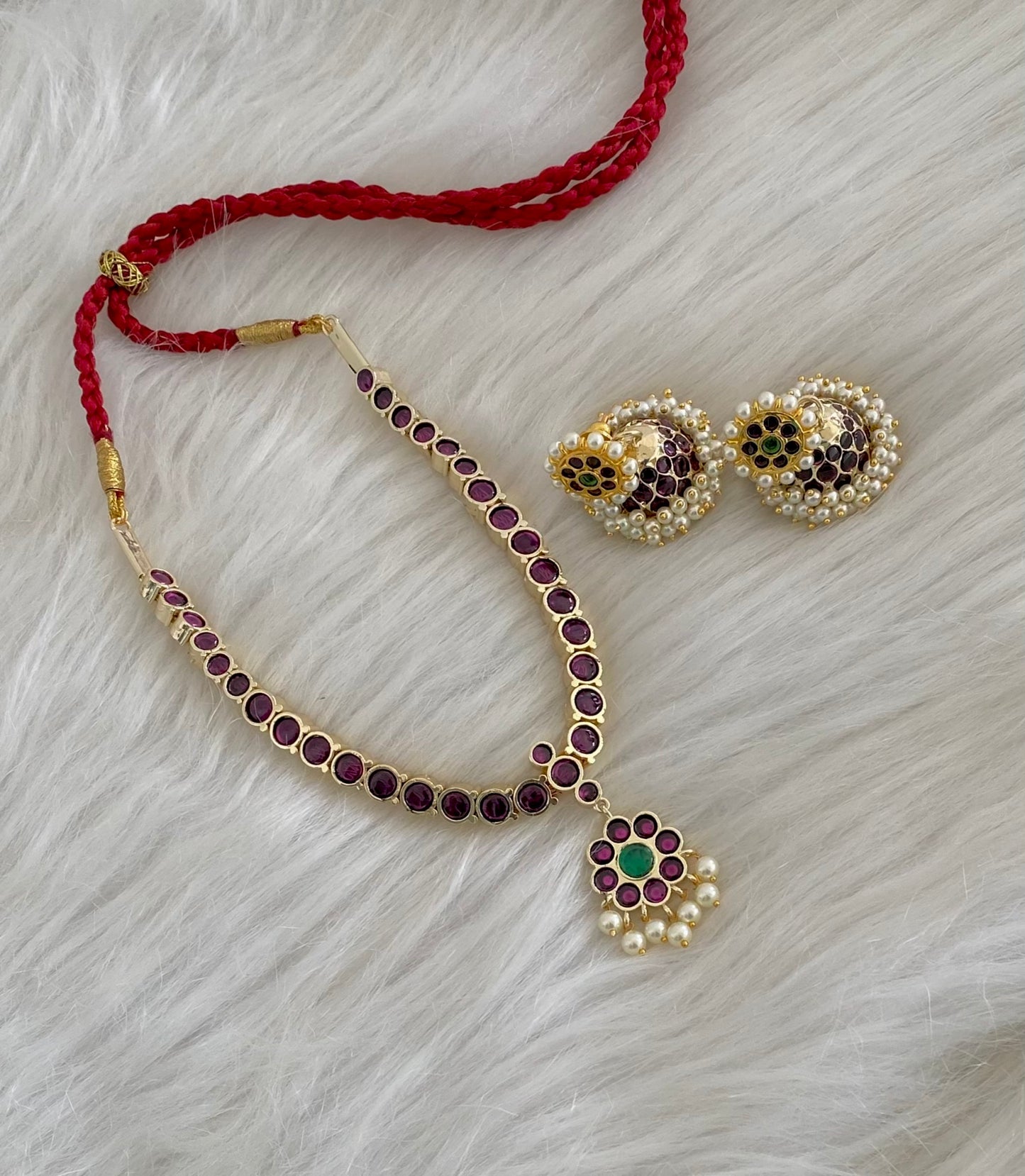 Gold tone precious kemp-green pearl necklace set dj-54519