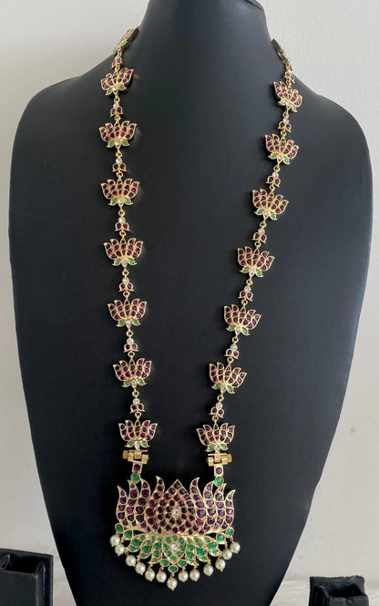 Gold tone precious kemp-green-white pearl lotus haar dj-54722