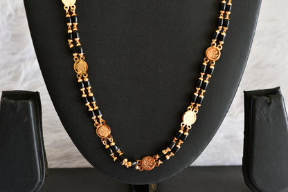 Gold tone 30 inches black beaded Lakshmi coin chain dj-51839