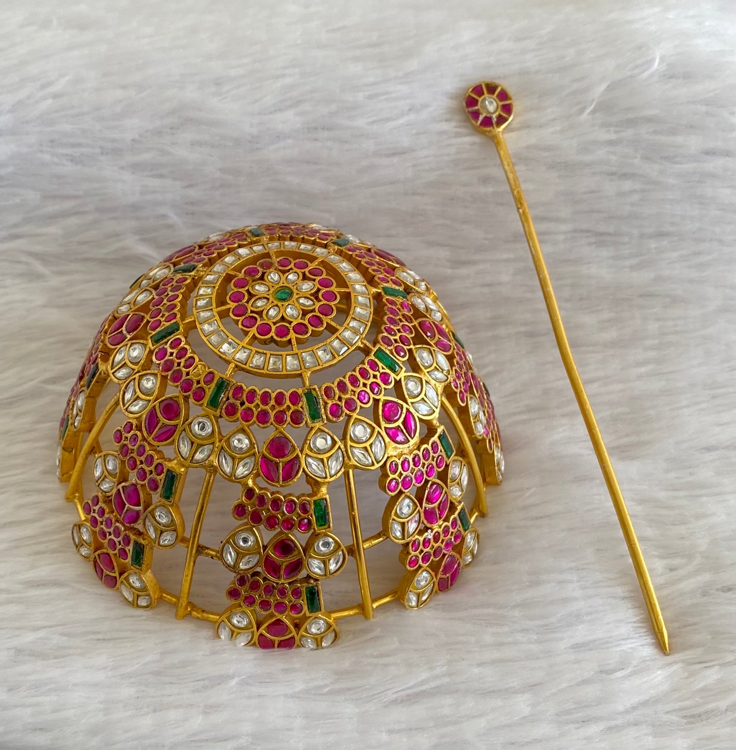 Matte finish kudan jadau bun cage-hair accessory with stick Dj-53637