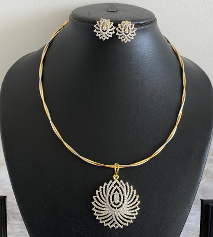 Two tone cz flower pendant set with kanti necklace dj-54033
