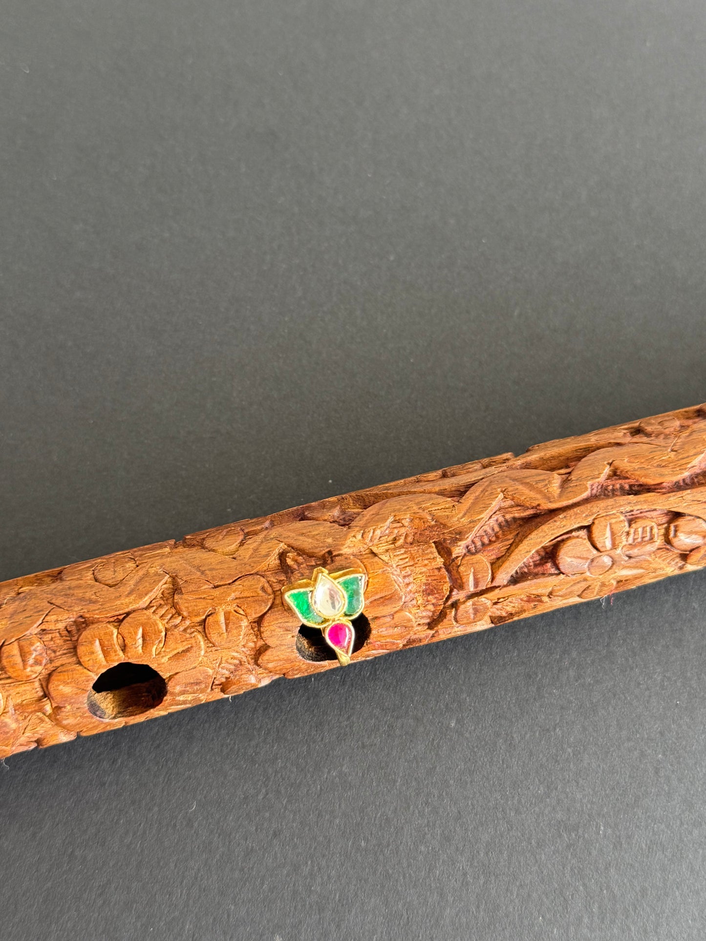 Gold tone pink-green-white kundan jadau lotus Nose Pin Dj-51419