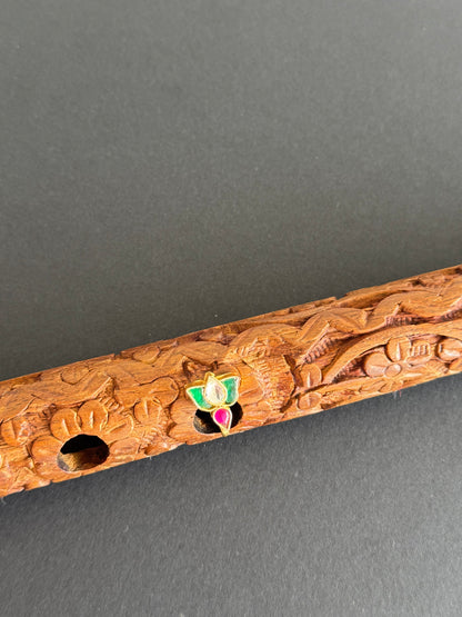 Gold tone pink-green-white kundan jadau lotus Nose Pin Dj-51419