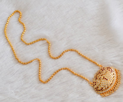 Gold tone AD white-pink swan pendant with chain dj-53321
