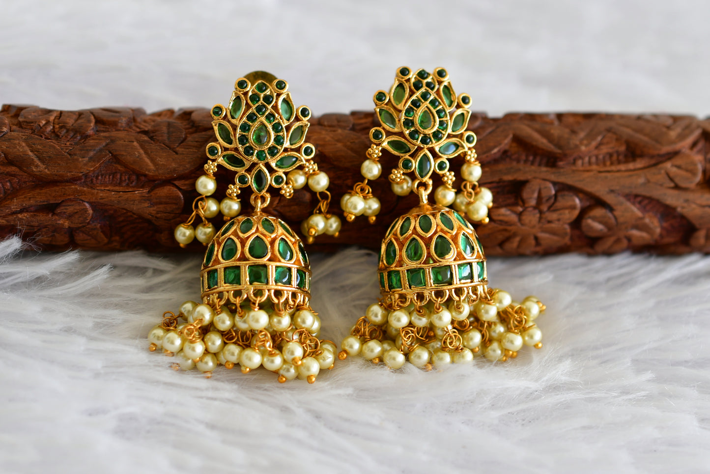 Matte finish green pearl lotus jhumkka dj-52153