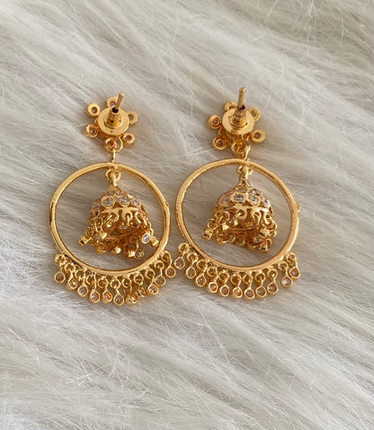 Gold tone south indian style AD white stone bali jhumkka dj-53867