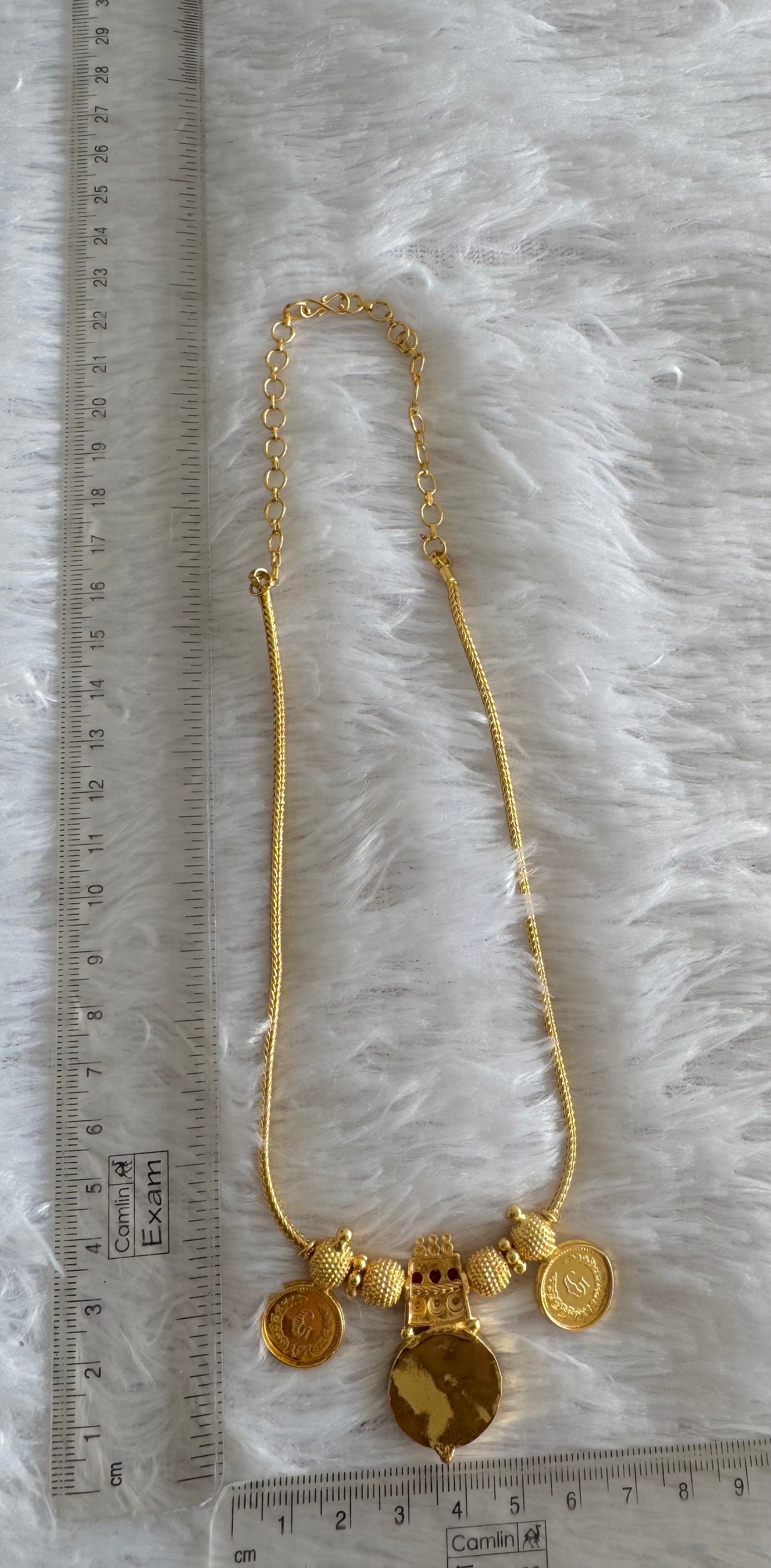 Gold tone pink-red kerala style round kodi Lakshmi coin necklace dj-51706