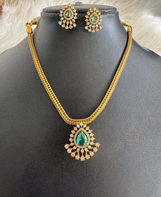 Antique gold tone cz light blue thilak stone necklace set dj-51210