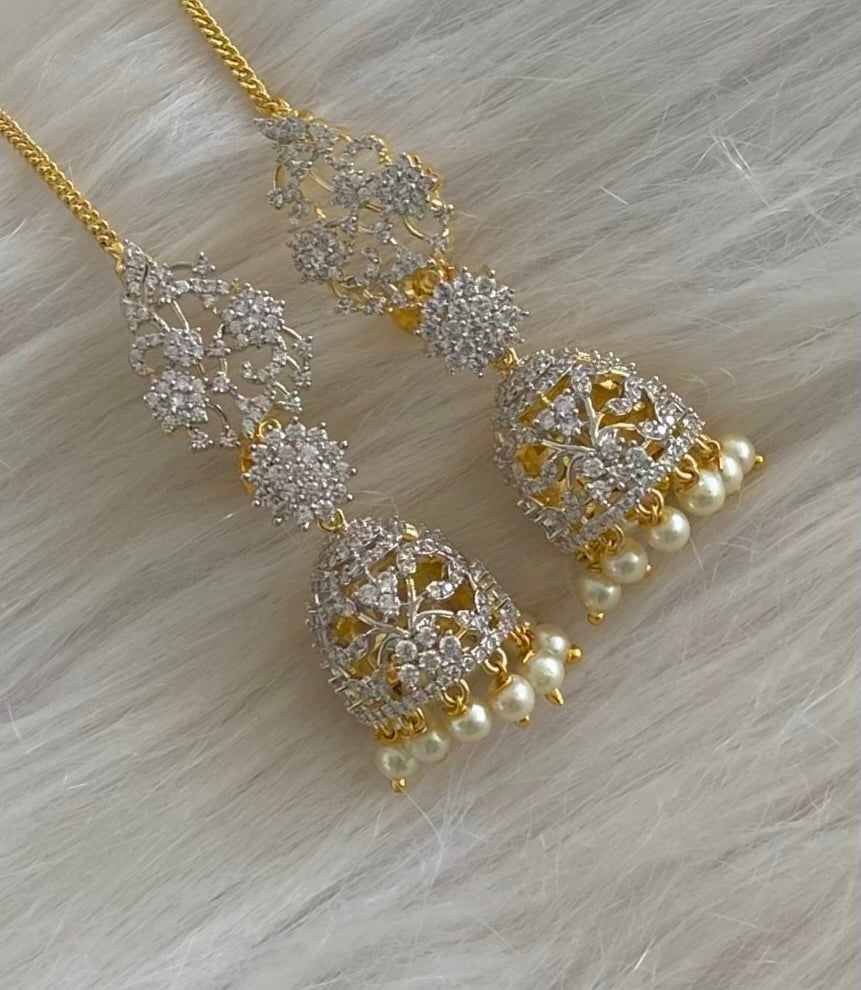 Two tone pearl jhumkka with ear side chain dj-54785