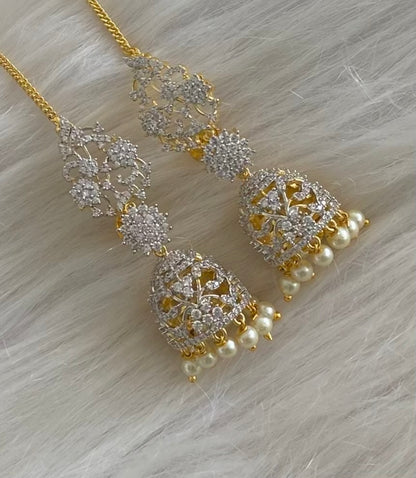 Two tone pearl jhumkka with ear side chain dj-54785