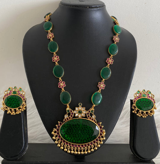 Matte finish kemp-big green oval stone peacock pendant short haar set dj-54253