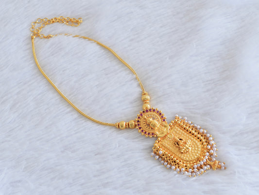 Gold tone pink pearl kerala style kathakali necklace dj-53093