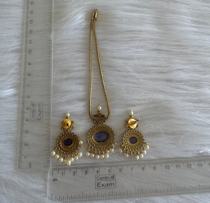 Antique gold tone cz purple oval stone necklace set dj-51203