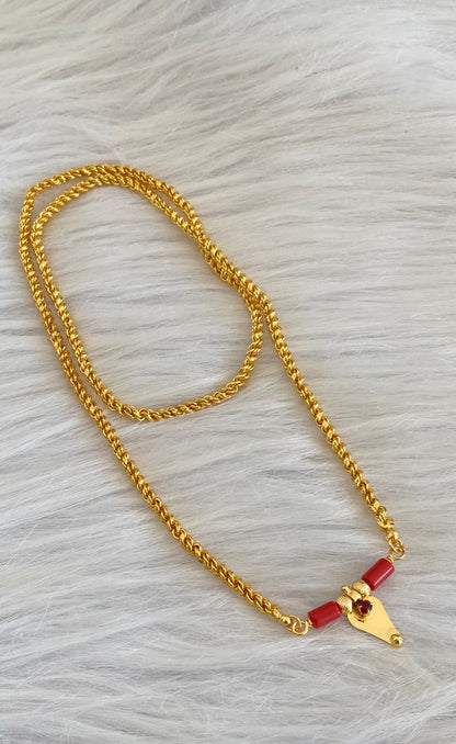 Gold tone 24 inches kerala style elakka thali coral mangalyam dj-54109