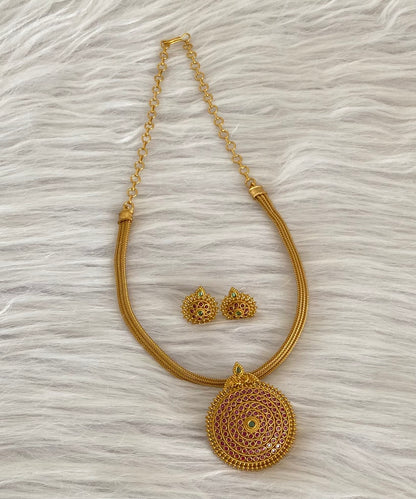 Antique gold tone kemp-green stone round pendant necklace set dj-54268