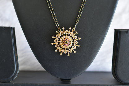 Antique gold tone cz pink-green 18 inches flower mangalsutra set dj-52344