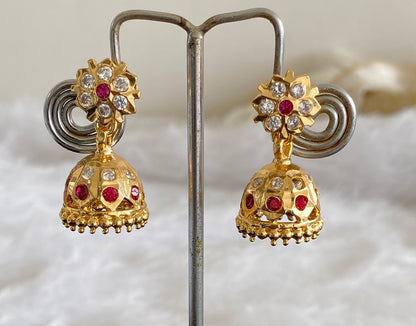 Gold tone AD pink-white flower small jhumkka dj-51892