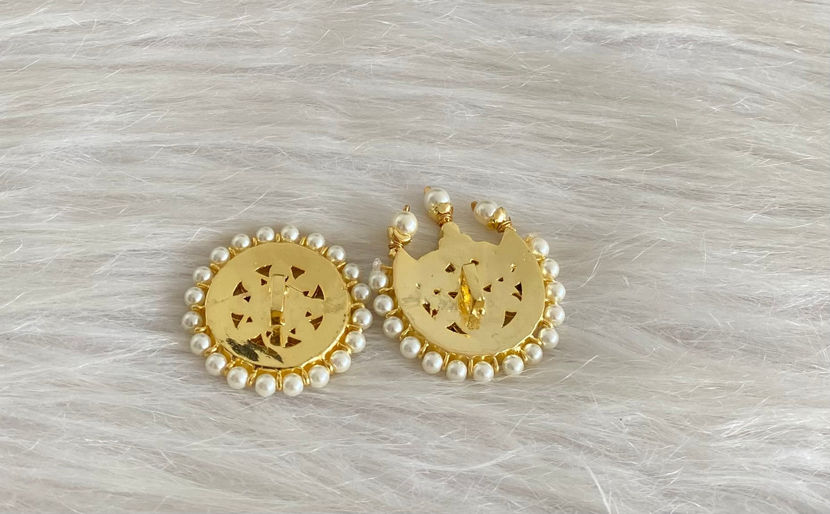 Gold tone precious kemp-green pearl small sun moon hair jewel dj-54707