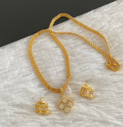 Gold tone 18 inches chain with white stone pendant set dj-54028