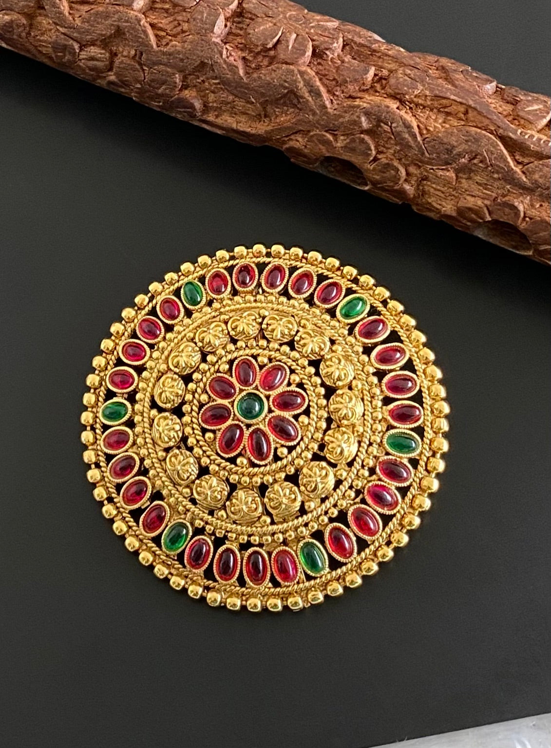 Antique gold tone kemp-green round hair jewel(rakodi)dj-53613