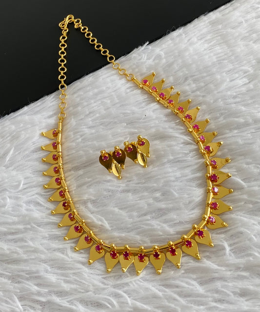 Gold tone kerala style pink thali kootam necklace set dj-48264