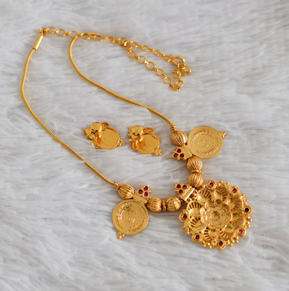 Gold tone kerala style ruby lakshmi coin flower necklace set dj-52683