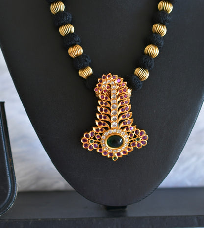 Matte finish kemp-green black thread necklace dj-52409