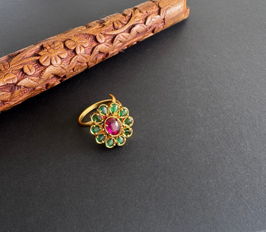 Matte finish kemp-green flower adjustable finger ring dj-51399