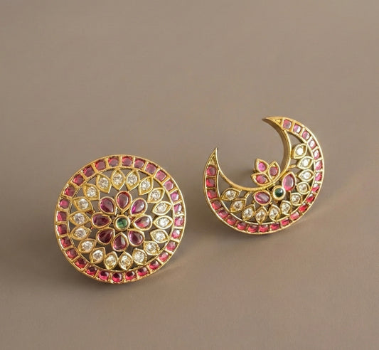 Antique gold tone kemp-green-white sun moon hair jewel dj-52019