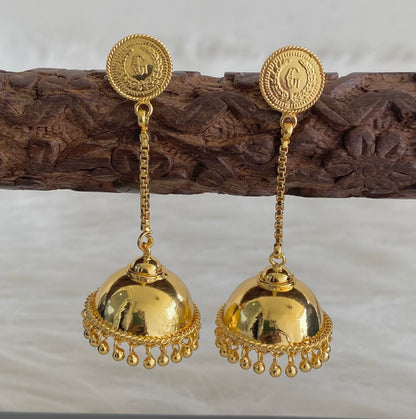 Gold tone kerala style coin long jhumkka dj-54302