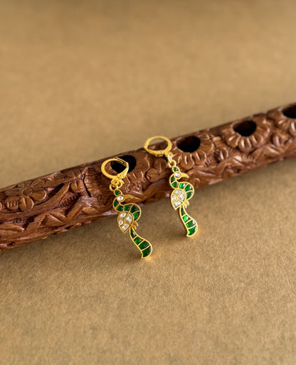 Gold tone green-white kundan jadau peacock hook earrings dj-51527