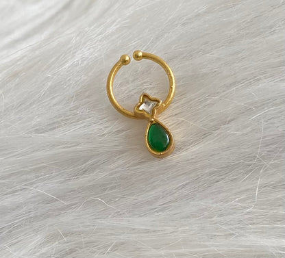 Gold tone kundan jadau green-white stone nose pin/bulakku dj-53763