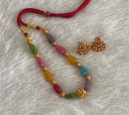 Antique gold tone multicolour beaded necklace set dj-54948